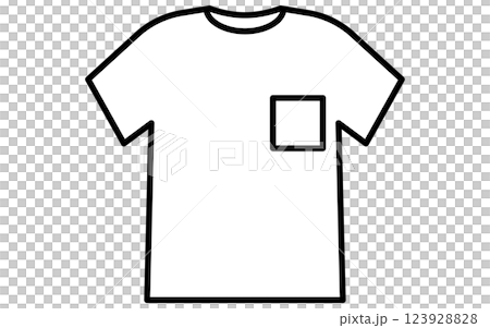 メンズのクルーネックTシャツ胸ポケットつき、白黒のシンプルな線画アイコン 123928828
