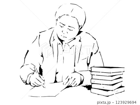 紙に字を書いているミドル男性（学術研究など）のイメージ 123929694