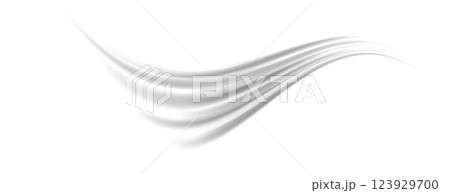 Grey wind lines element. Light curve wavy speed effect. Air stream flow motion trace. Swoosh and twirl swirl stripes path design illustration. Wind blow wave concept. Vector background 123929700
