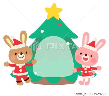 かわいいウサギのサンタクロース クリスマス メッセージカード かわいいウサギのサンタクロース クリスマス メッセージカード 123929727