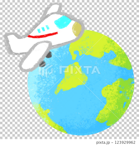シンプルイラスト　クレヨンタッチ　世界一周旅行 123929962