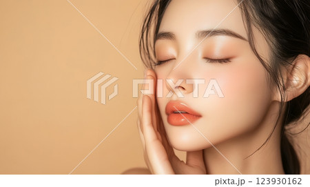 肌を気にする若い女性　美容イメージ　AI 123930162