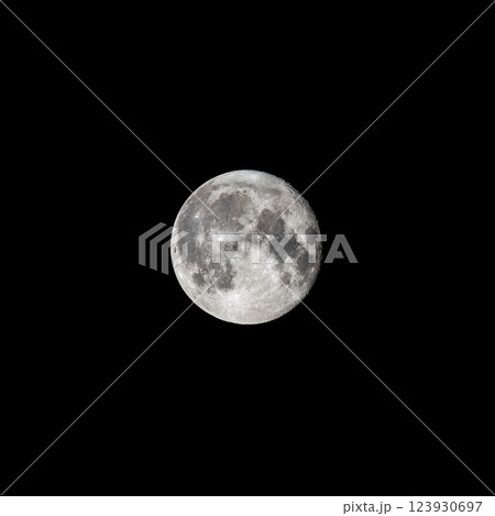 Detailed image of the full moon isolated on black. 123930697