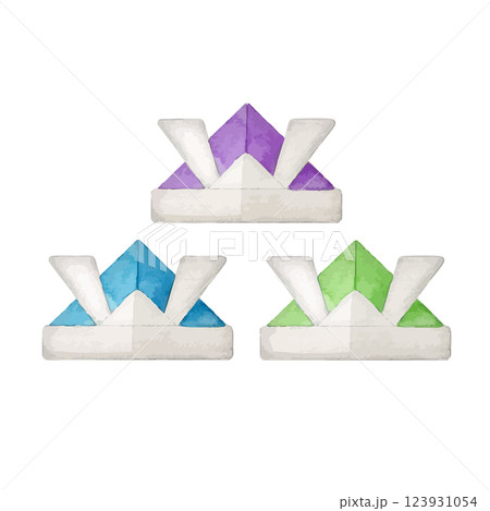 水彩手書きの折り紙で作った兜のイラスト 123931054