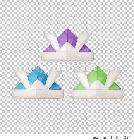 水彩手書きの折り紙で作った兜のイラスト 123931054