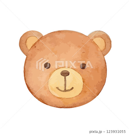 可愛い水彩タッチのシンプルなクマの顔のイラスト 123931055