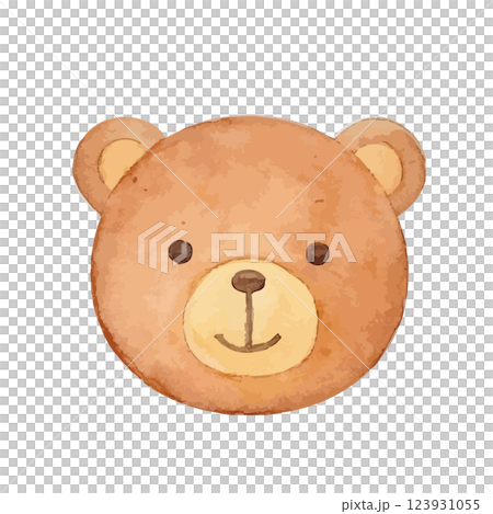 可愛い水彩タッチのシンプルなクマの顔のイラスト 123931055