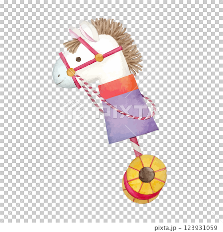 水彩手書きの春駒のイラスト 123931059