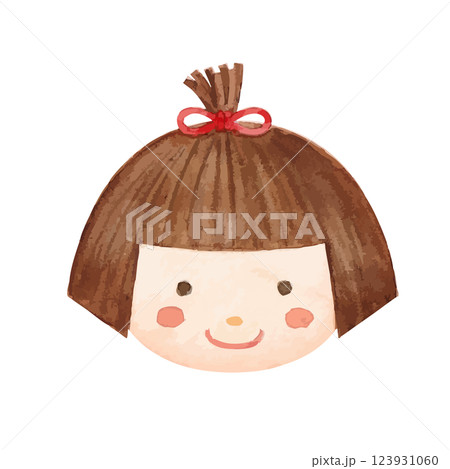 可愛い水彩タッチの金太郎の顔のイラスト 123931060