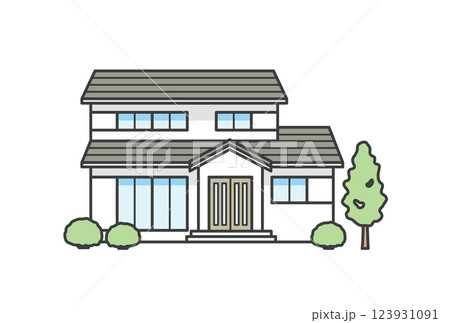 和風もしくは和モダンの一軒家のイラスト 和風もしくは和モダンの一軒家のイラスト 123931091