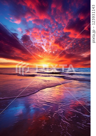 Seascape in early morning, sunrise over sea. Nature landscape 123931143