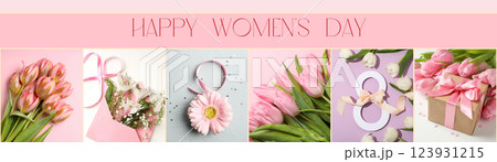 8 March, International women`s day, Collage of photos for 8 Match celebration, with text 123931215