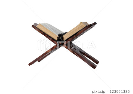 PNG, Ramadan. Quran book on stand, isolated on white background. 123931386