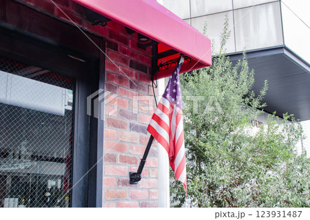 星条旗が掲げられた建物 123931487