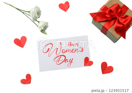 PNG, March 8. Greeting card with a gift, isolated on a white background. PNG, March 8. Greeting card with a gift, isolated on a white background. 123931517