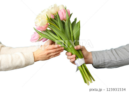 PNG, March 8. Bouquet of flowers in hands, isolated on white background. PNG, March 8. Bouquet of flowers in hands, isolated on white background. 123931534