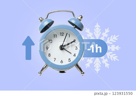 Spring Forward. Blue alarm clock, on a blue background. Spring Forward. Blue alarm clock, on a blue background. 123931550