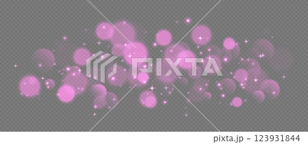 Pink bokeh with stars and sparkles, shiny overlay decoration isolated on grey background. 123931844