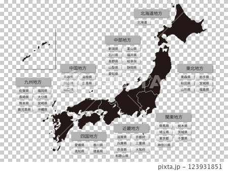 日本地図_県境線なし_01ブラック  123931851