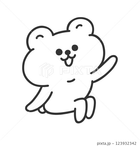 ちょこんと座るかわいいクマ・挙手 線画 ちょこんと座るかわいいクマ・挙手 線画 123932342