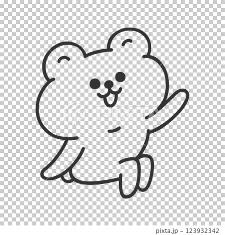 ちょこんと座るかわいいクマ・挙手 線画 ちょこんと座るかわいいクマ・挙手 線画 123932342