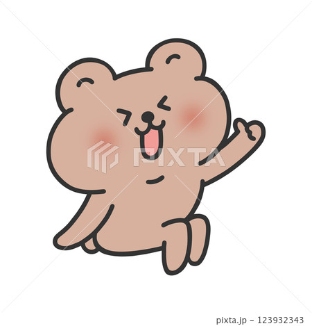 ちょこんと座るかわいいクマ・グッドサイン 123932343