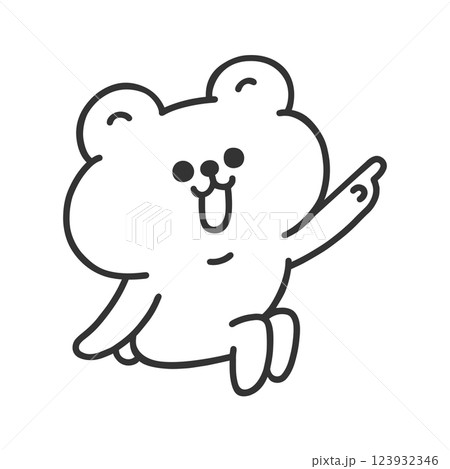 ちょこんと座るかわいいクマ・指差し　線画 123932346
