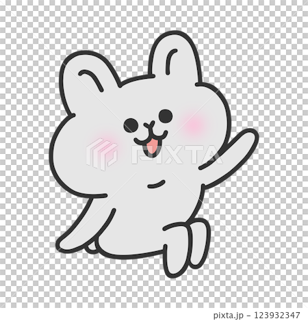 A cute rabbit sitting and raising his hand 123932347