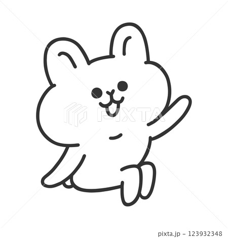ちょこんと座るかわいいウサギ・挙手 線画 ちょこんと座るかわいいウサギ・挙手 線画 123932348