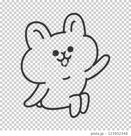 ちょこんと座るかわいいウサギ・挙手 線画 ちょこんと座るかわいいウサギ・挙手 線画 123932348
