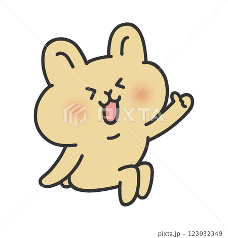 ちょこんと座るかわいいウサギ・グッドサイン 123932349