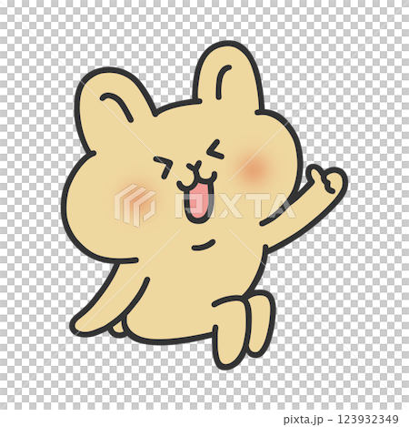 ちょこんと座るかわいいウサギ・グッドサイン 123932349