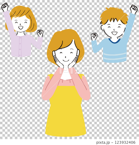 ご機嫌なママに喜んでいる子供たち ご機嫌なママに喜んでいる子供たち 123932406