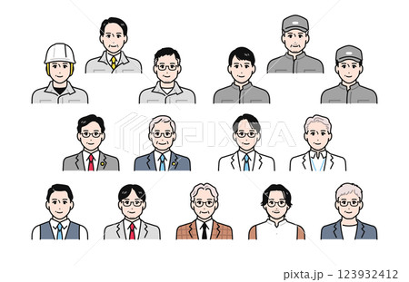 働くミドル・シニア男性の人物イラストセット 123932412