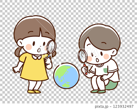 虫眼鏡_地球を見るこども 虫眼鏡_地球を見るこども 123932497