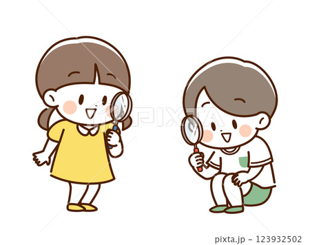 虫眼鏡_笑顔のこども 虫眼鏡_笑顔のこども 123932502