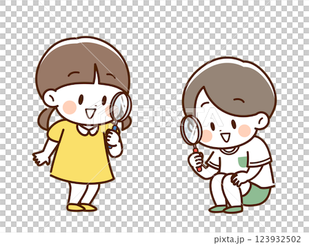 虫眼鏡_笑顔のこども 虫眼鏡_笑顔のこども 123932502