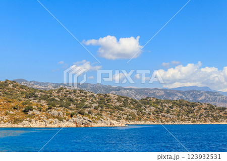View of the Taurus mountains and the Mediterranean sea near Demre, Antalya province in Turkey 123932531