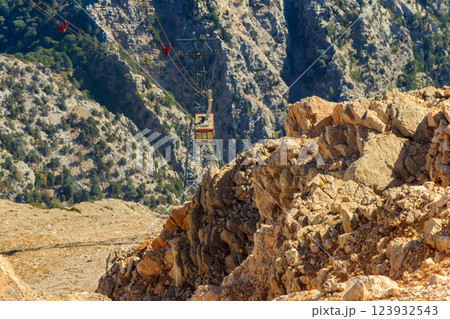 Cable car on ropeway leading to a top of Tahtali mountain in Antalya province, Turkey Cable car on ropeway leading to a top of Tahtali mountain in Antalya province, Turkey 123932543