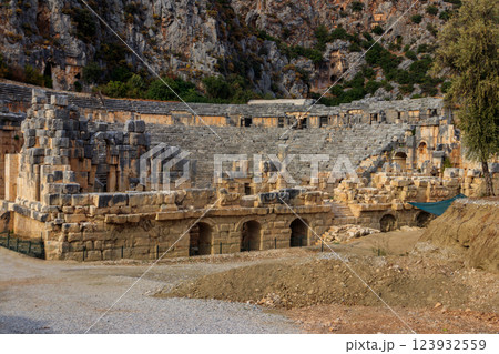 Ruins of ancient Greek-Roman theatre of Myra in Demre, Antalya province in Turkey 123932559