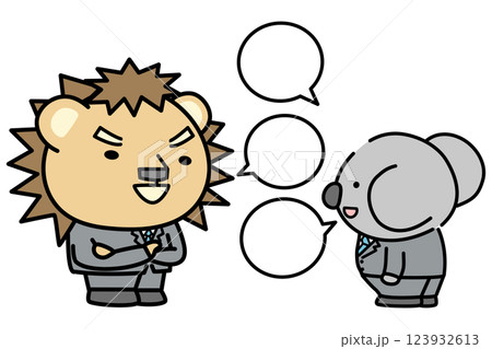 笑顔で会話する擬人化された動物のビジネスマンたち 123932613