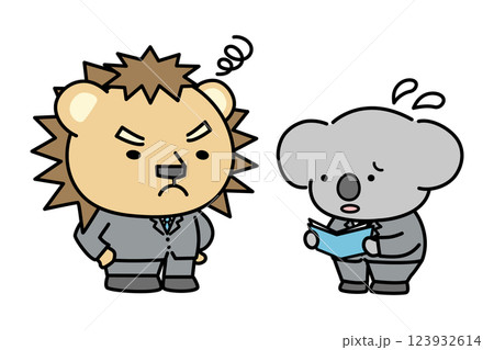 上司に報告するも不機嫌な上司に焦るコアラの会社員 123932614