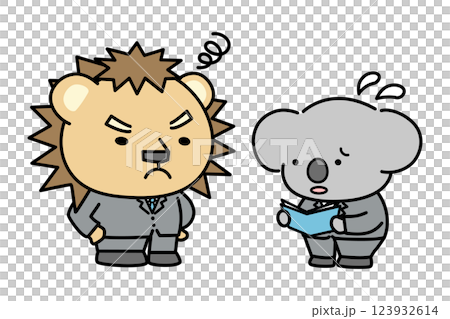 Koala's office worker is irritated by his boss's bad mood when he reports to him Koala's office worker is irritated by his boss's bad mood when he reports to him 123932614