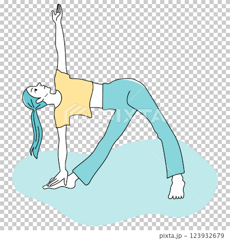 ヨガの三角のポーズをする女性 123932679
