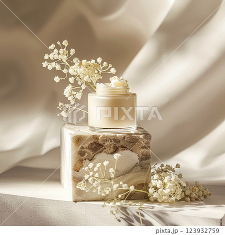 Cosmetic cream in a glass jar. Skin care concept. Background for beauty products 123932759