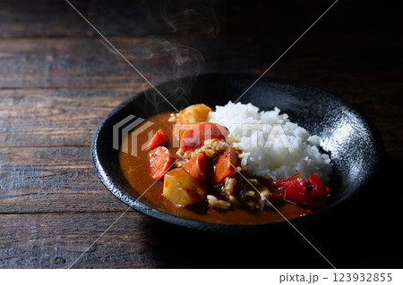 カレーライス （暗い背景） 123932855