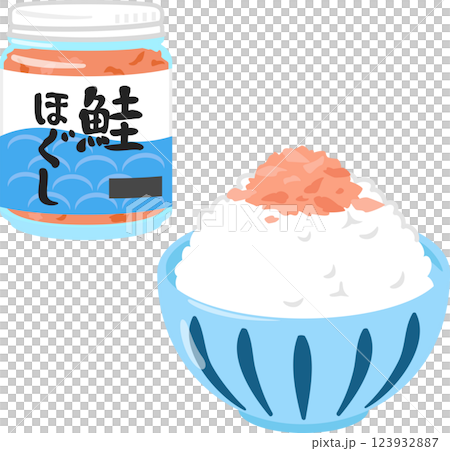 瓶入りのほぐした鮭とご飯 123932887