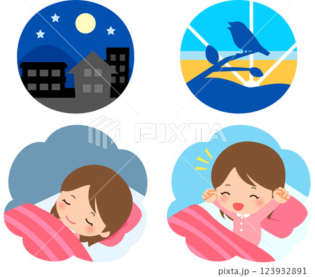 夜に眠り夜明けに起床する女性 123932891