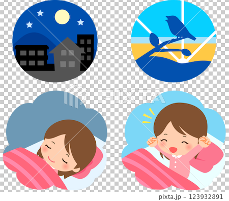 夜に眠り夜明けに起床する女性 123932891