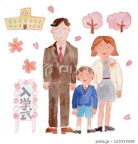 入学式の家族の水彩イラスト 入学式の家族の水彩イラスト 123933099
